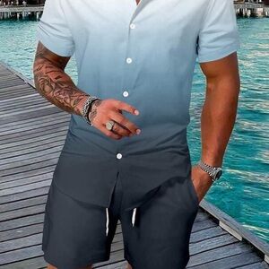 SHEIN Men’s Blue Ombré Gradient Two Piece Set